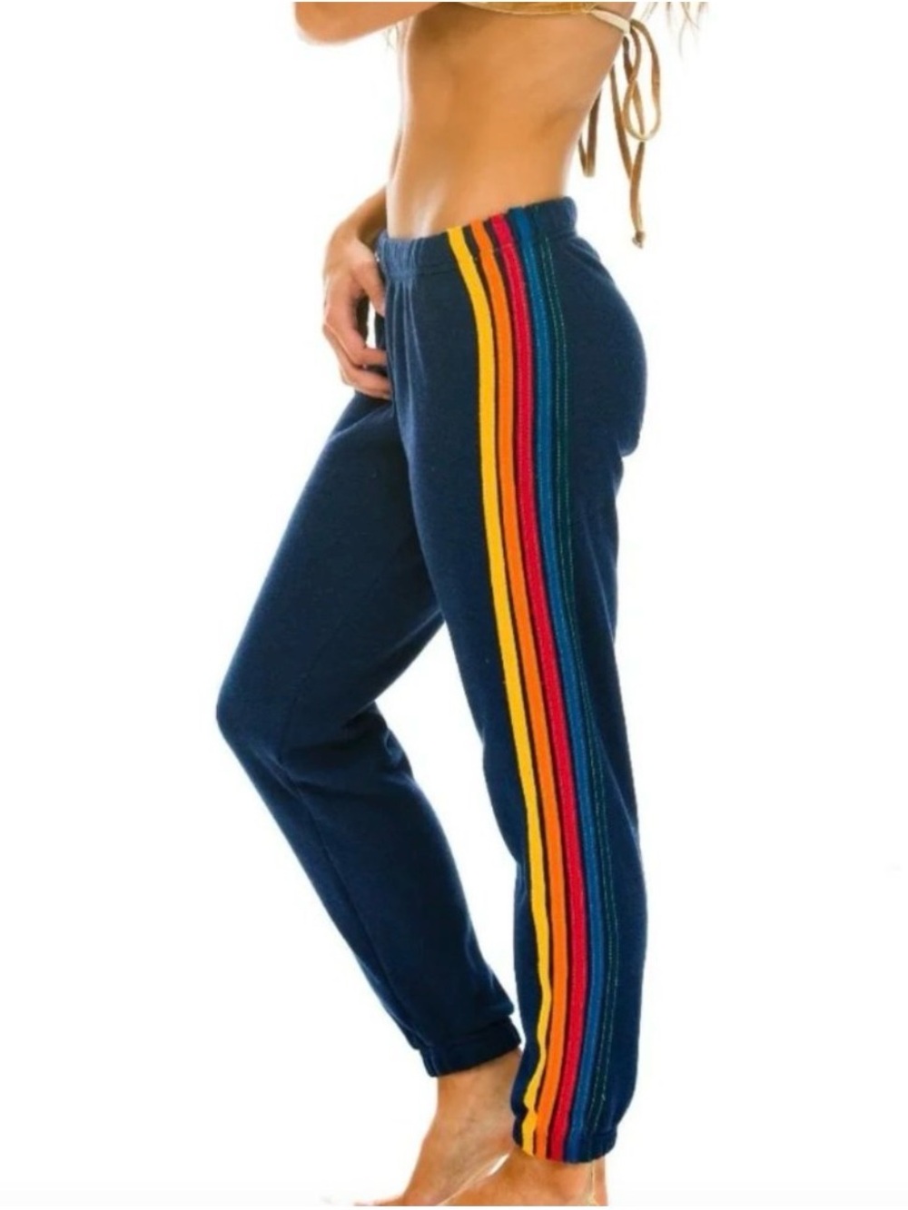 Aviator Nation 5 Stripe Sweatpants Navy Size Small Rainbow Fleece Comfy